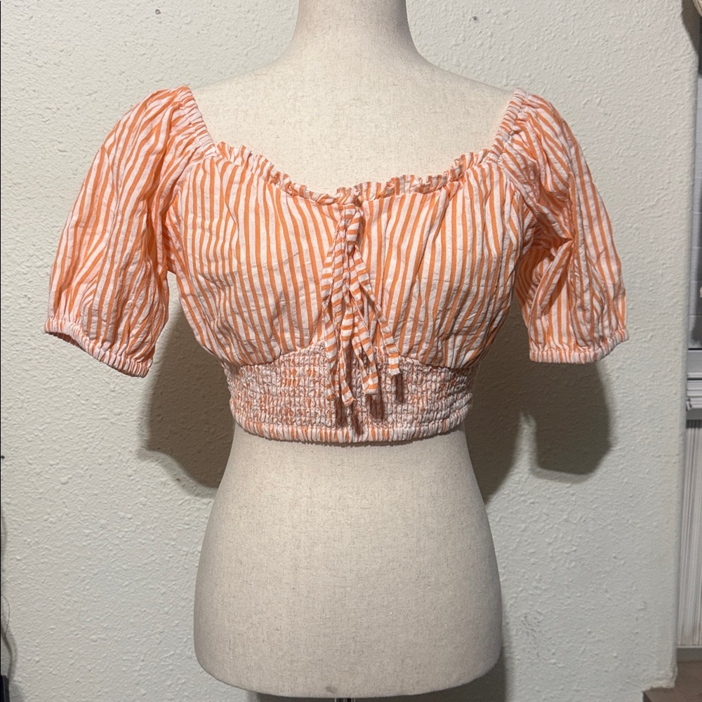 Influence Orange and White Striped Cropped Short Sleeve Top Size 8